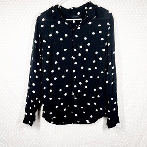 All Saints Black White Polka Dot Button Down Top‎